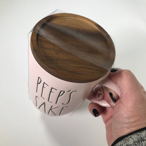 Rae Dunn Pink PEEP'S SAKE LL Mug w/ Wood Topper - Picture 2 of 10
